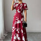 Floral Waist-cinching Dress, Crew-neck, Short-sleeve