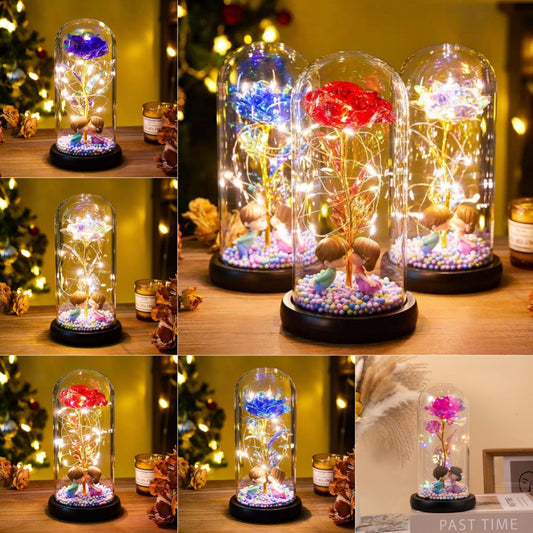 Eternal Rose /LED Light Foil Flower in Glass Cover Night Lights Lamp